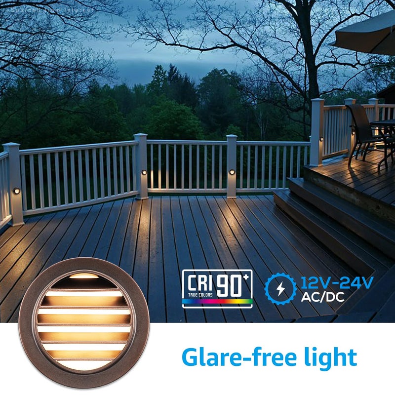 LEONLITE أضواء الدرج LED منخفضة الجهد من ليونلايت، 3 واط CRI90 12-24 فولت AC/DC، ضوء سلالم حواف المناظر الطبيعية، ضوء سلالم مزود بفتحات، مقاوم للماء IP65، من الألمنيوم، 3000 كلفن أبيض دافئ، برونزي، عبوة من 6 - Image 3